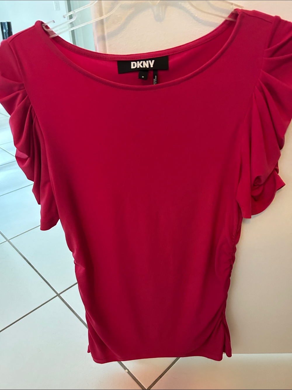 DKNY Fuchsia Ruffle Sleeve Short Sleeve Top